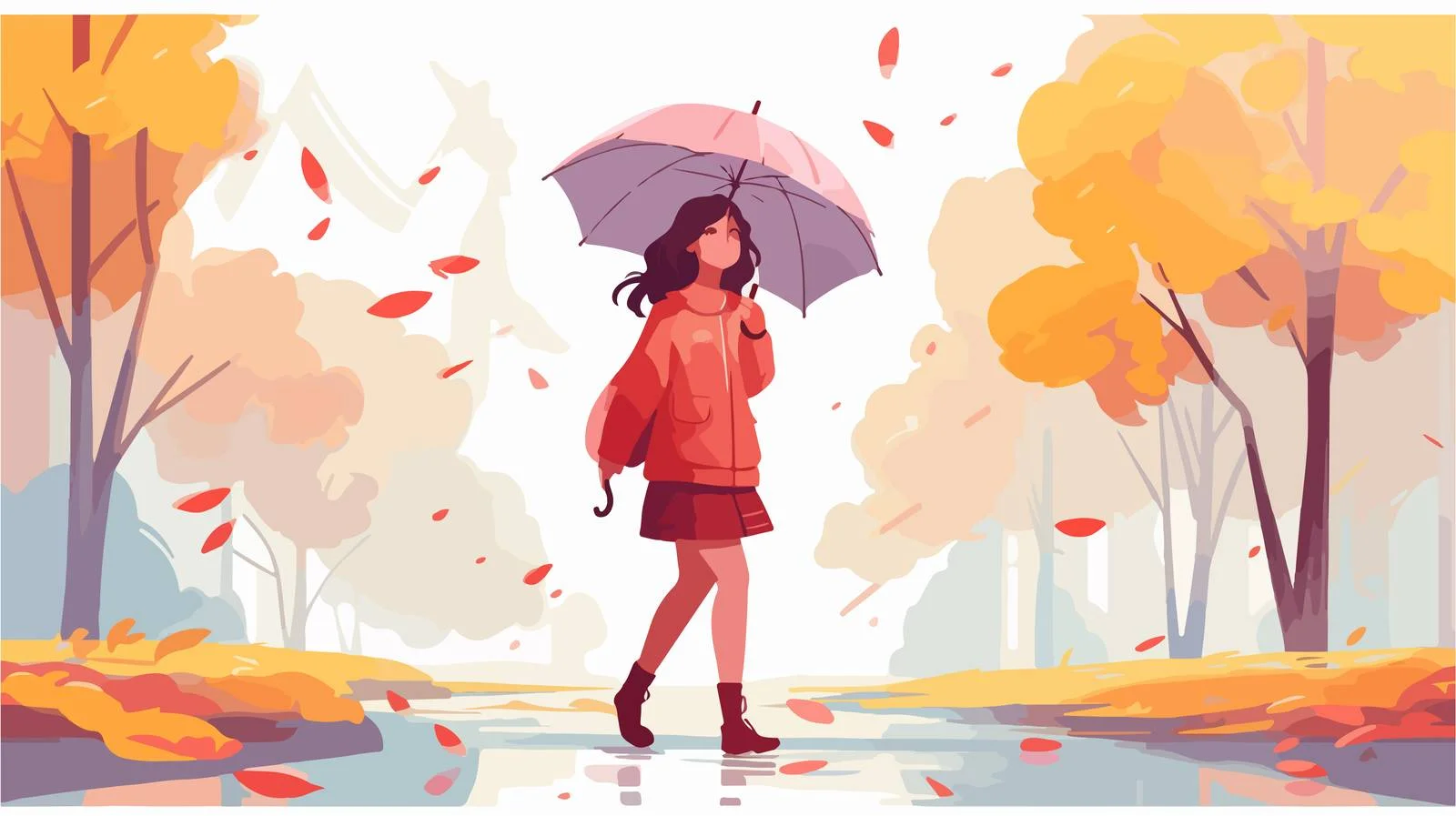 Joyful girl strolling in rain vector — free download from Dotvec