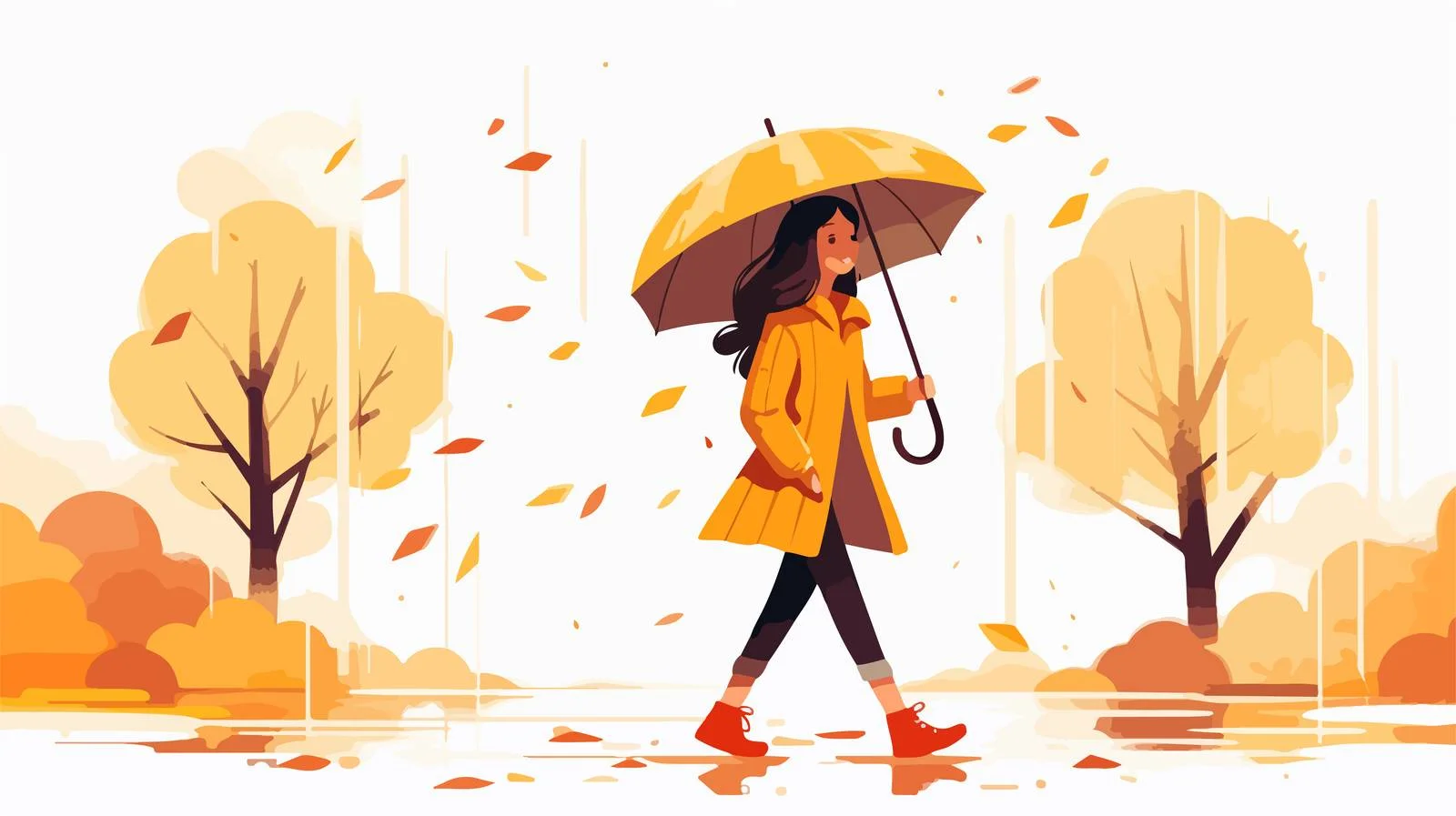 Joyful girl with umbrella in rain scene — free download from Dotvec