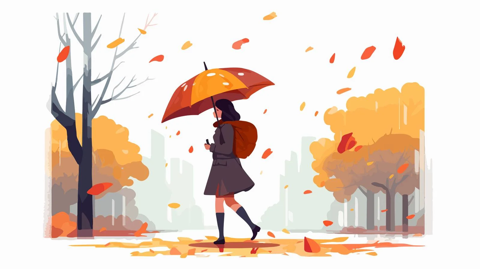 Joyful girl walking under rain with umbrella — free download from Dotvec