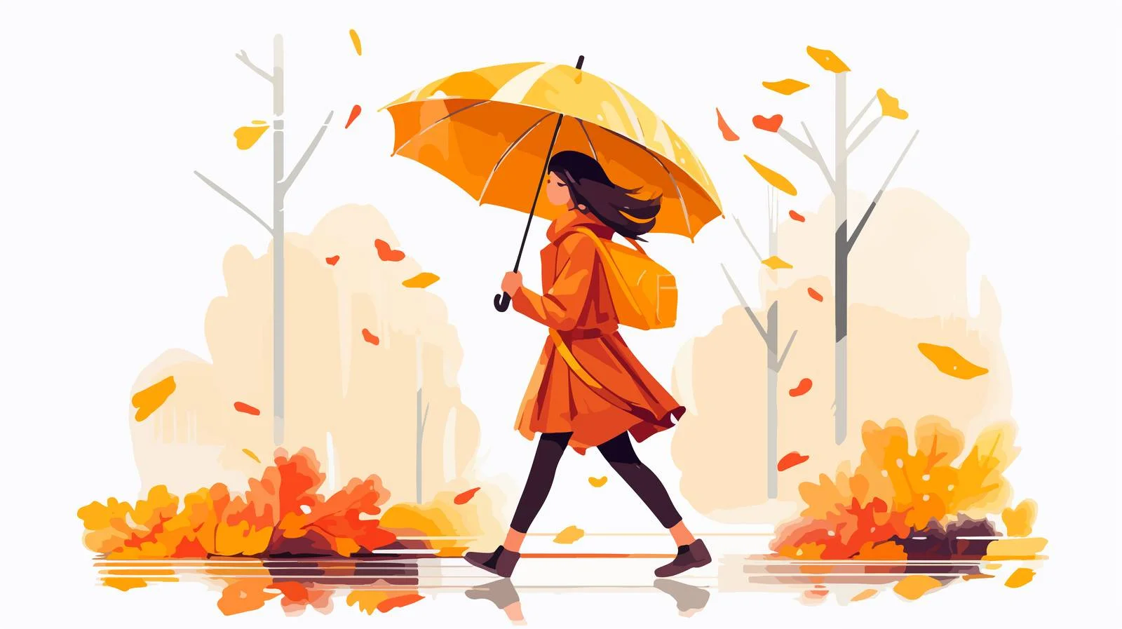 Joyful girl walks under rain with umbrella — free download from Dotvec