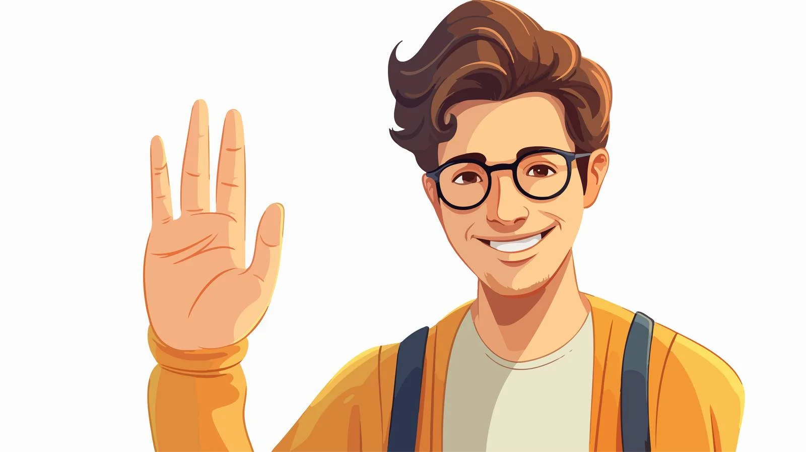 Friendly man in glasses greeting and waving — free download from Dotvec