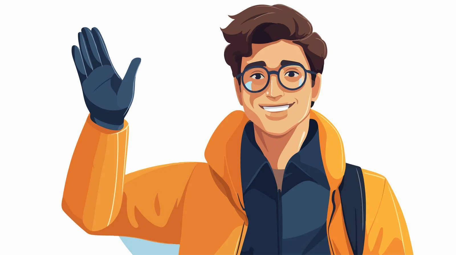 Friendly man in glasses waving hello — free download from Dotvec