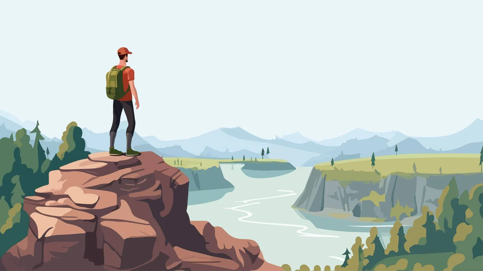 Man's Joy in Serene Landscape Vector — free download from Dotvec