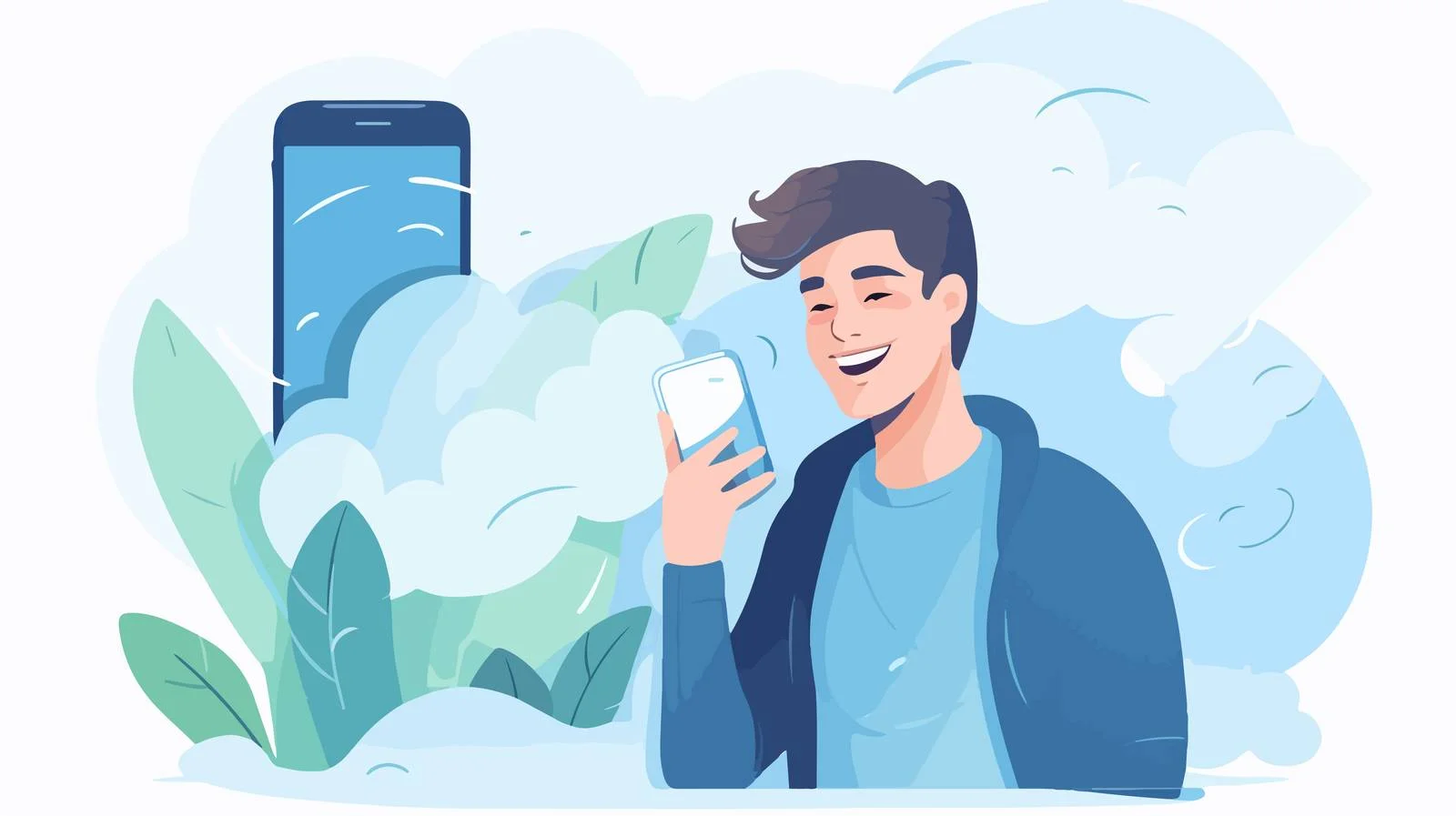 Happy man browsing on smartphone indoors — free download from Dotvec