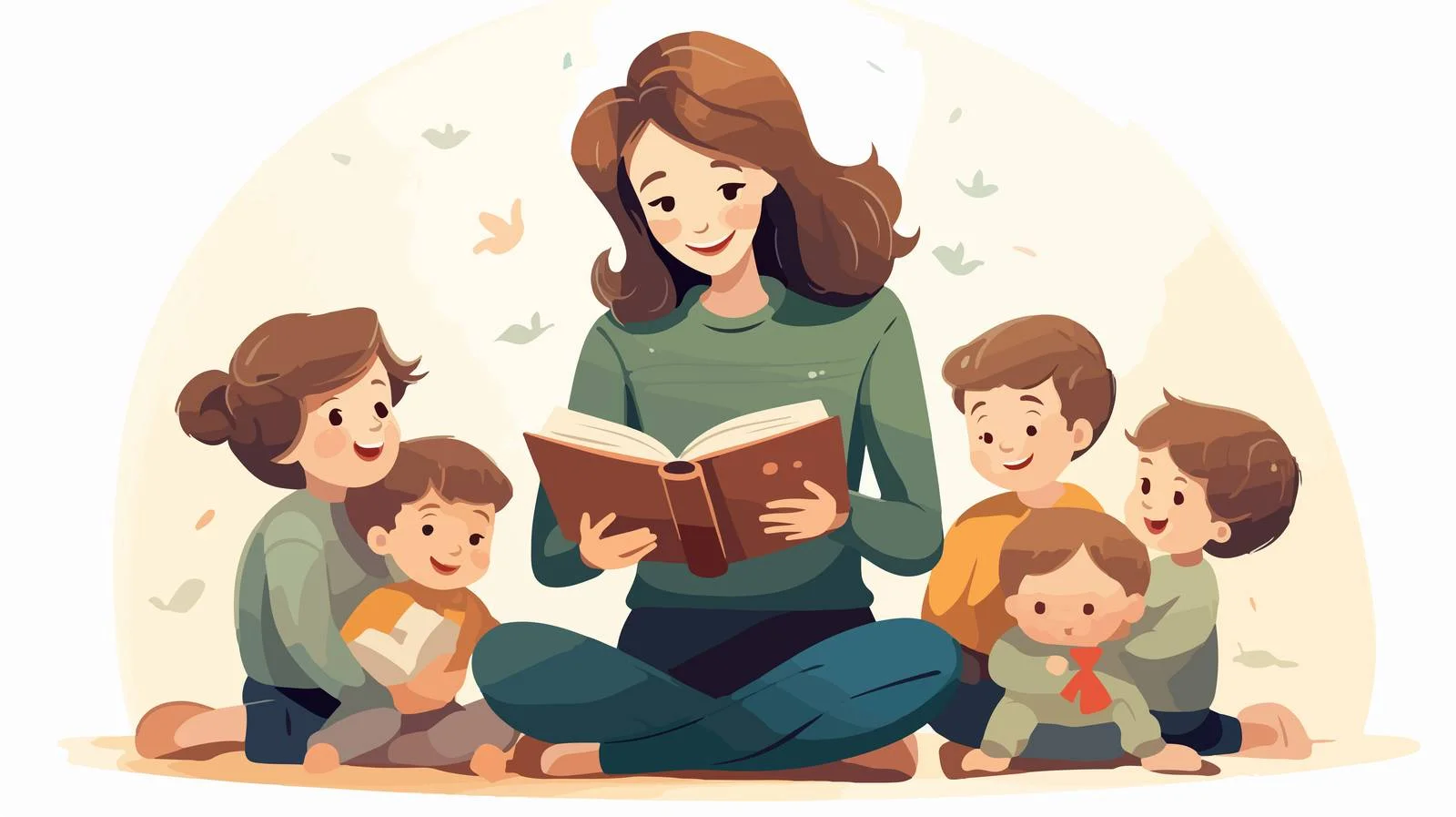 Cheerful Kindergarten Educator with Happy Children — free download from Dotvec