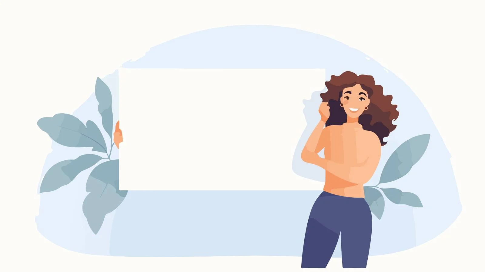 Joyful woman holding empty sign outdoors — free download from Dotvec