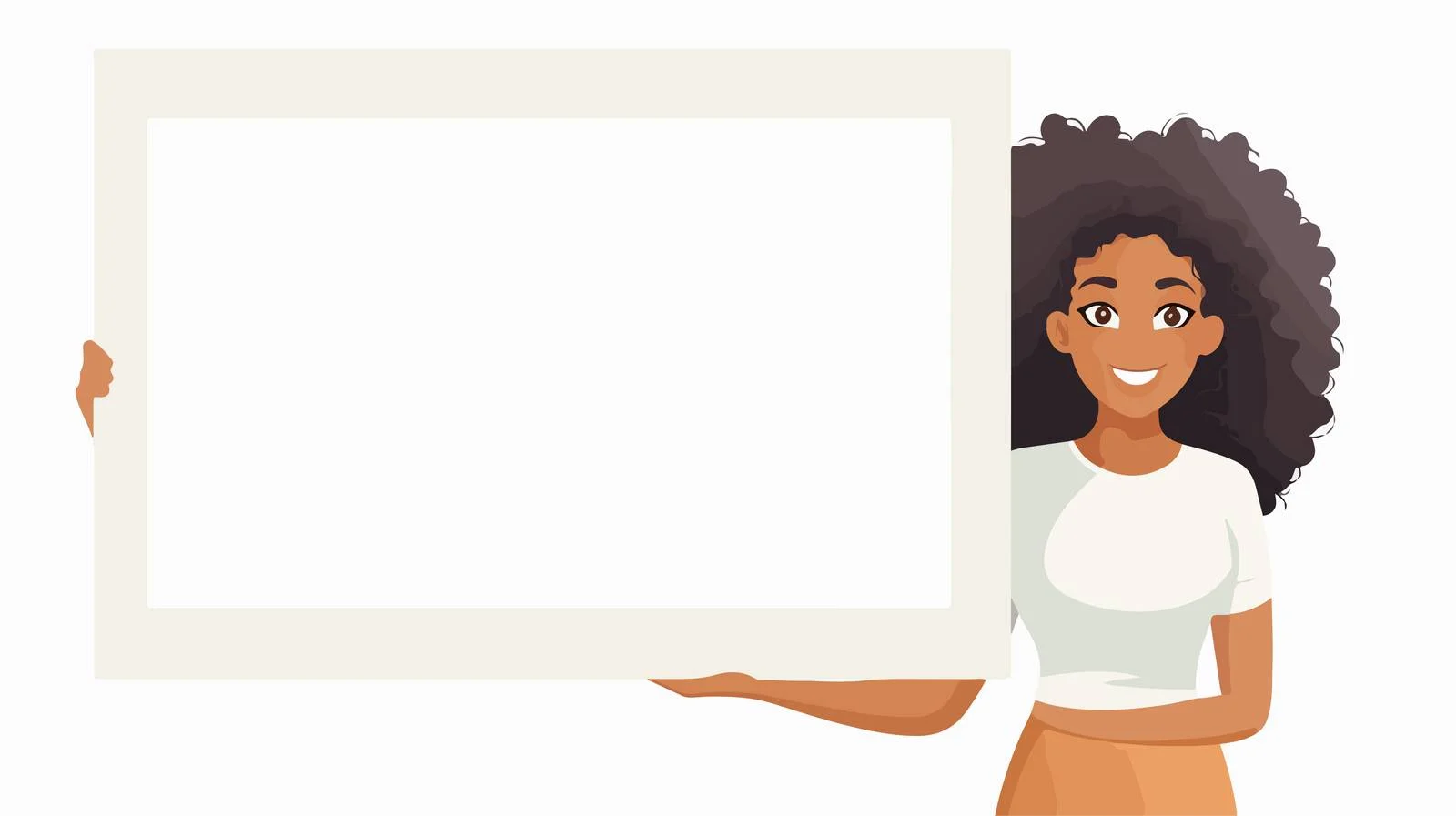 Cheerful woman holding empty sign outdoors — free download from Dotvec