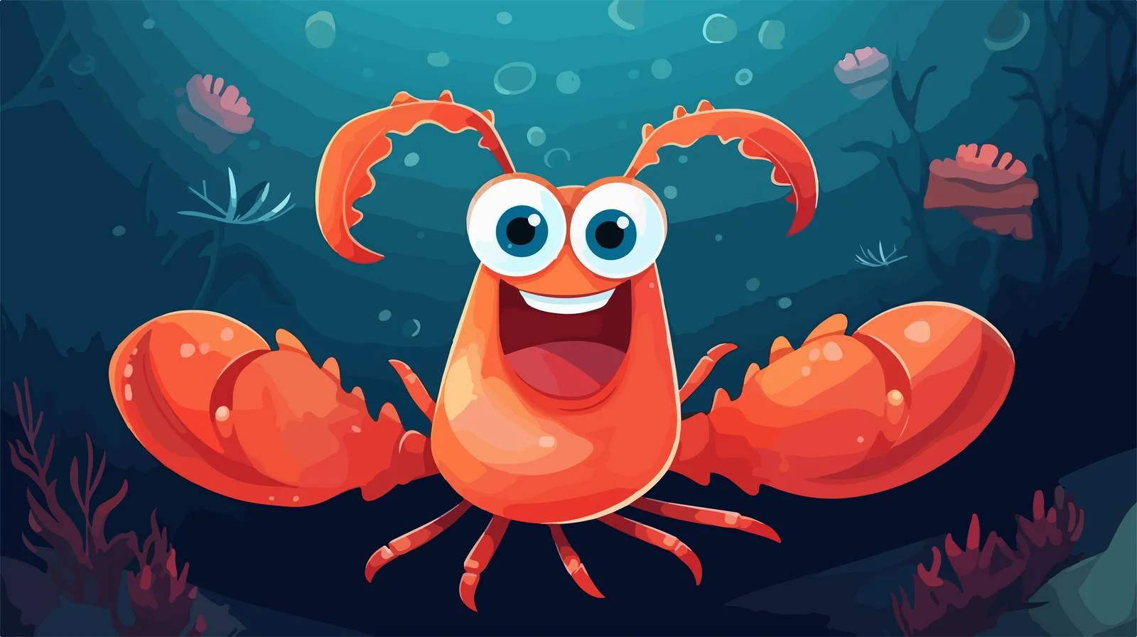 Cheerful lobster on dark backdrop, amusingly positioned — free download from Dotvec
