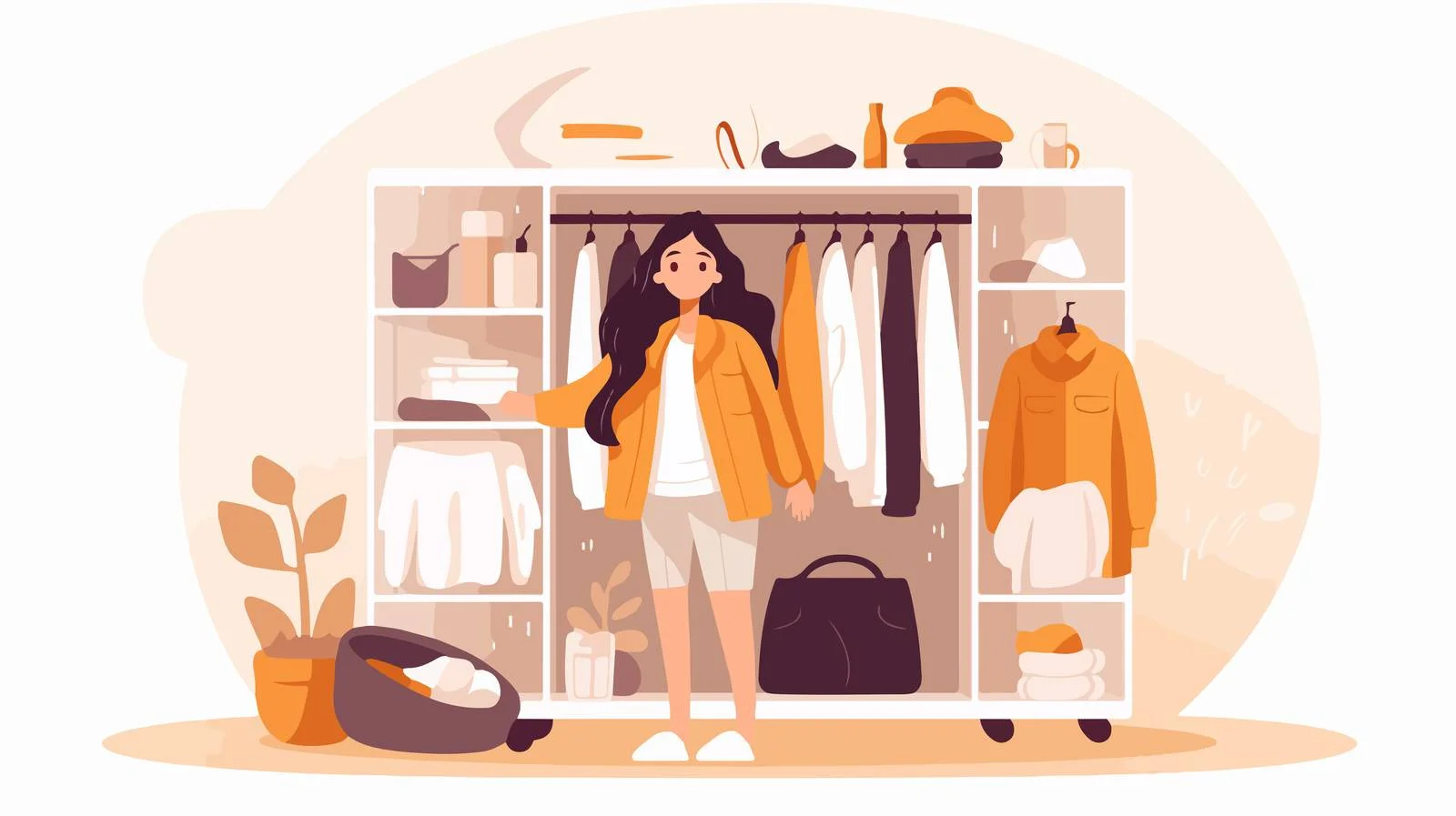 Cheerful long-haired woman by open door — free download from Dotvec