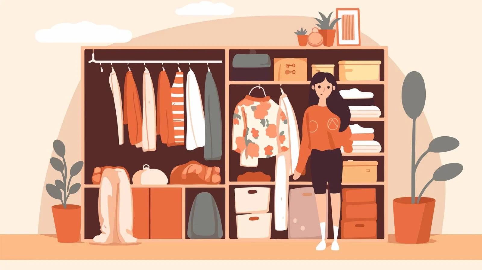 Joyful long-haired woman by open door — free download from Dotvec