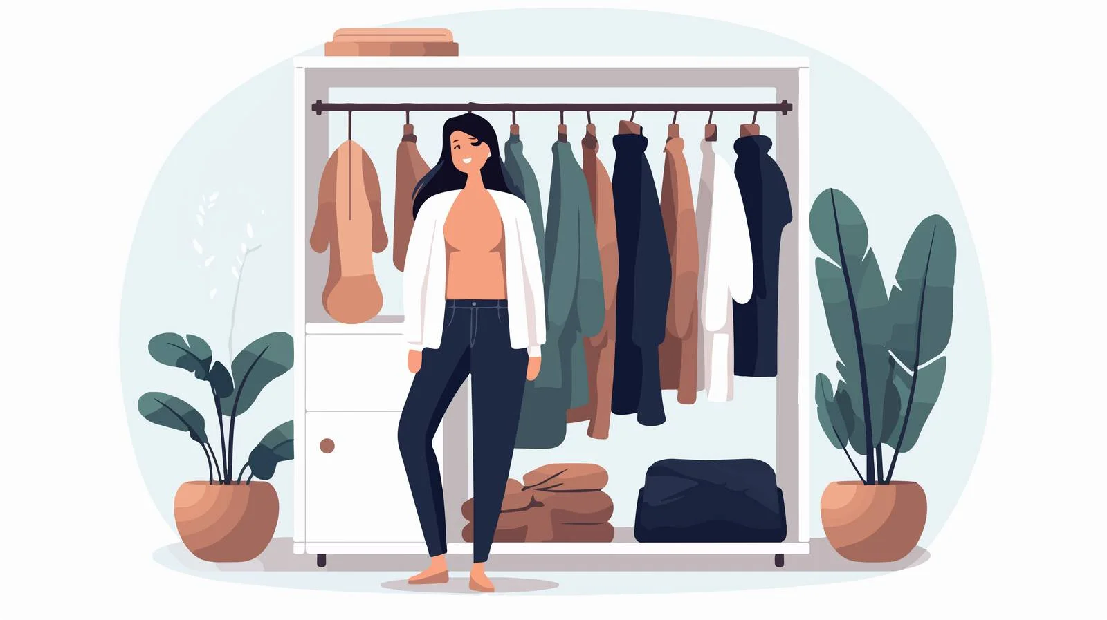 Cheerful long-haired woman near opened door — free download from Dotvec