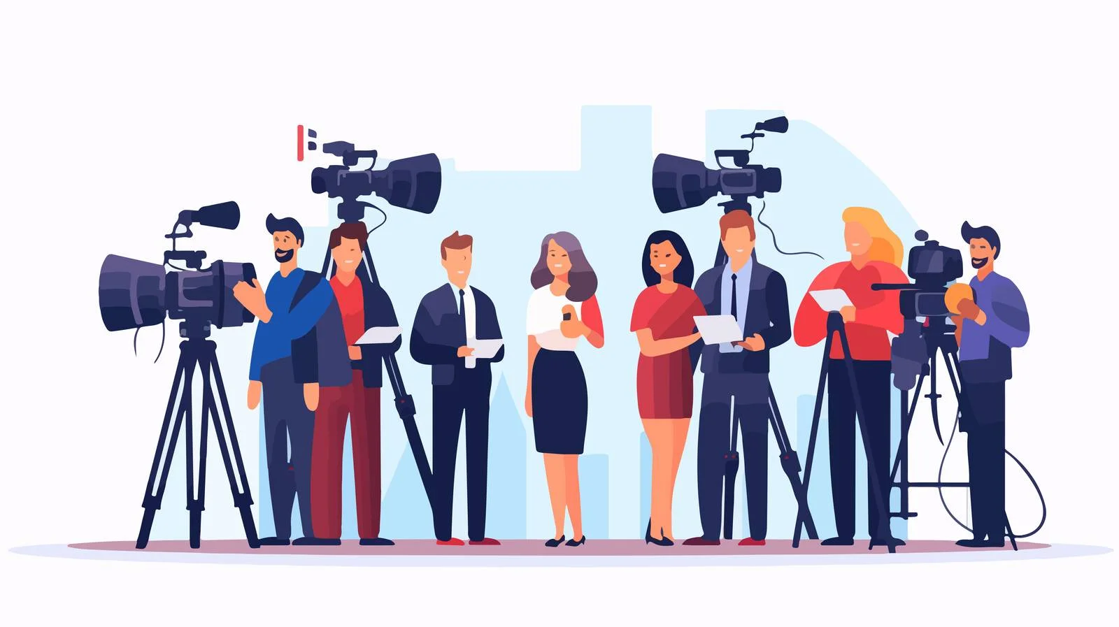 Joyful male and female news anchors reporting – free presenter image from Dotvec