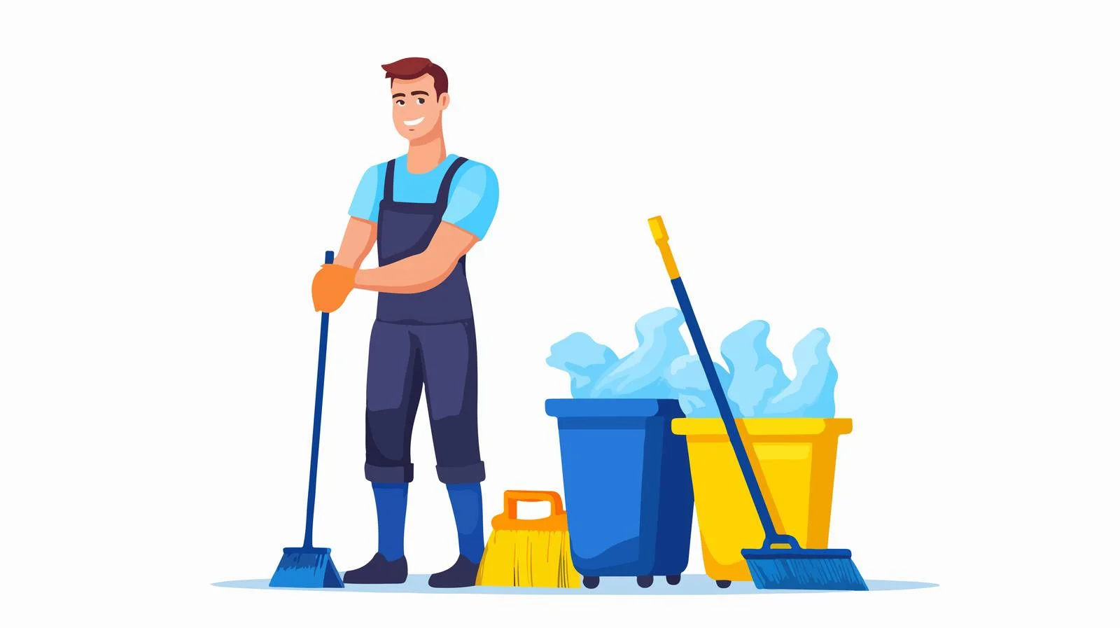 Professional Male Cleaner with Cleaning Tools — free download from Dotvec