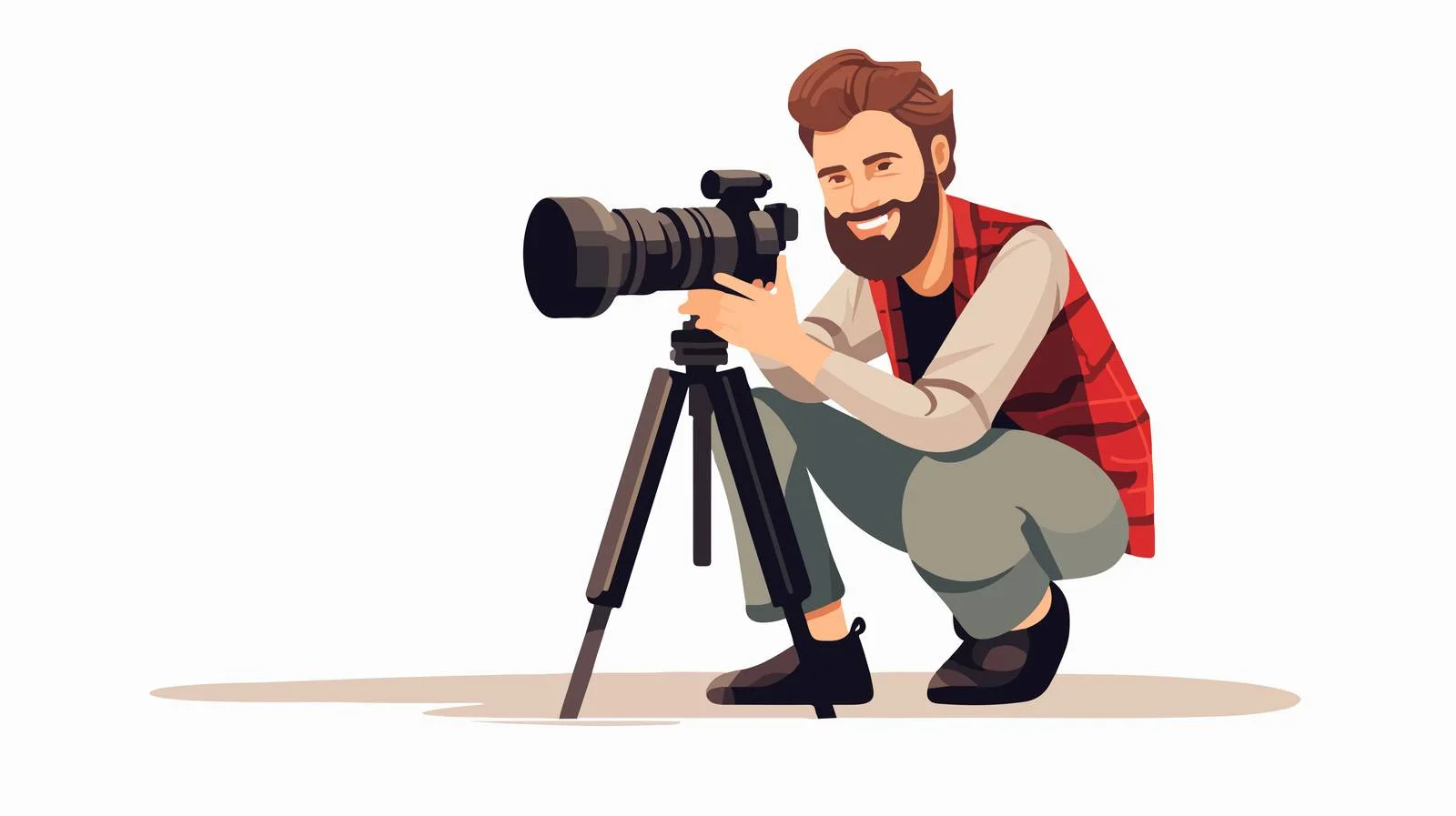 Joyful male photographer on rocky surface — free download from Dotvec