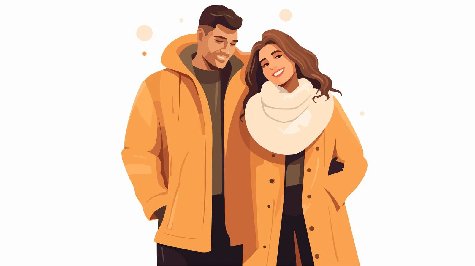 Joyful man and woman in coats standing together — free download from Dotvec