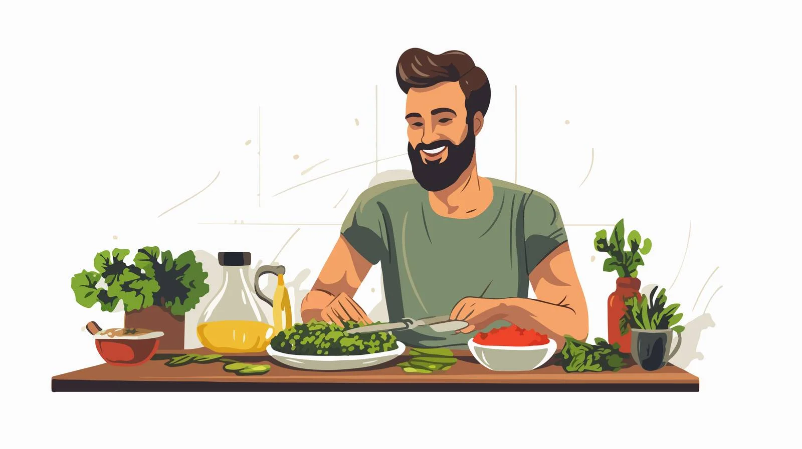 Cheerful man preparing healthy vegetable salad — free download from Dotvec