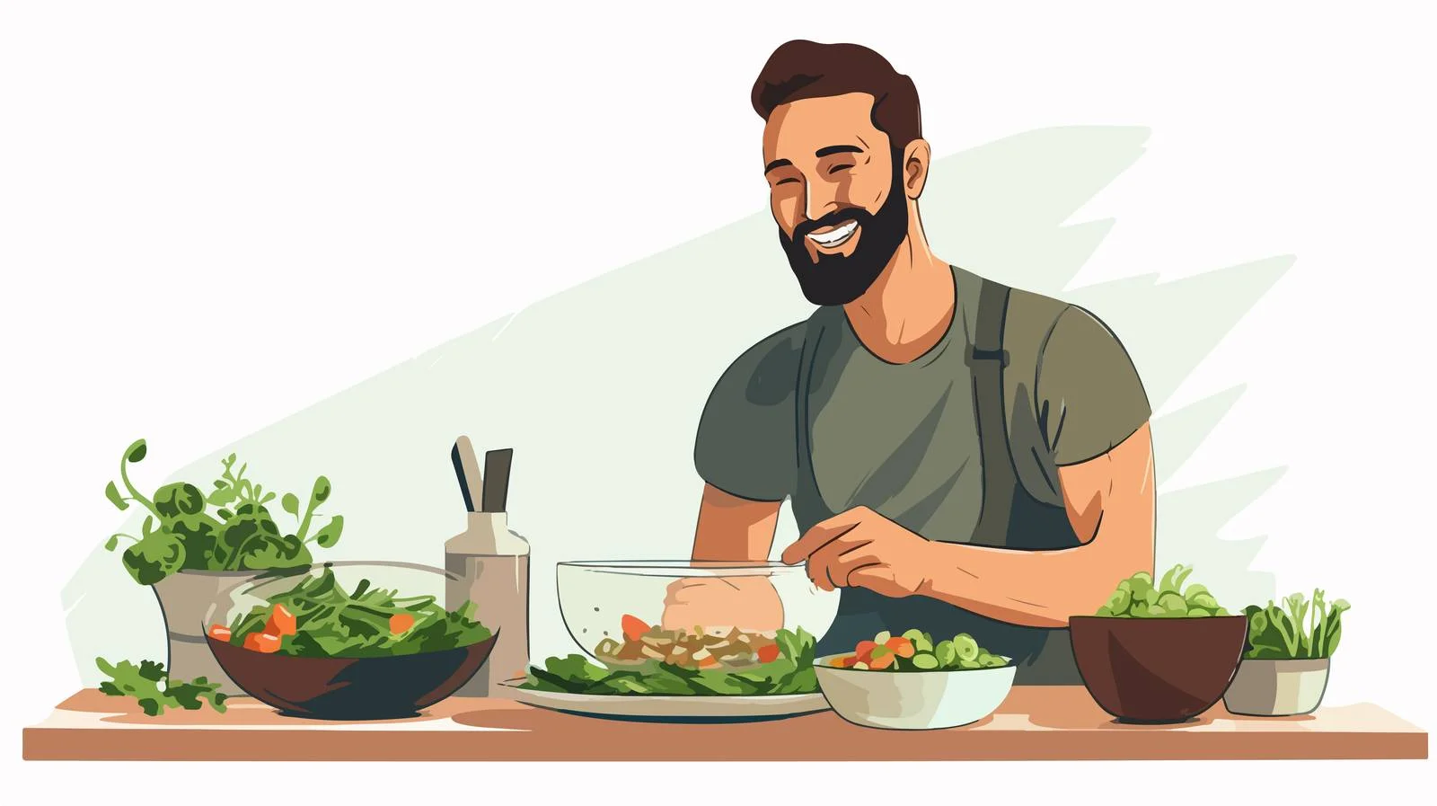 Man Preparing Healthy Vegetable Salad in Kitchen — free download from Dotvec