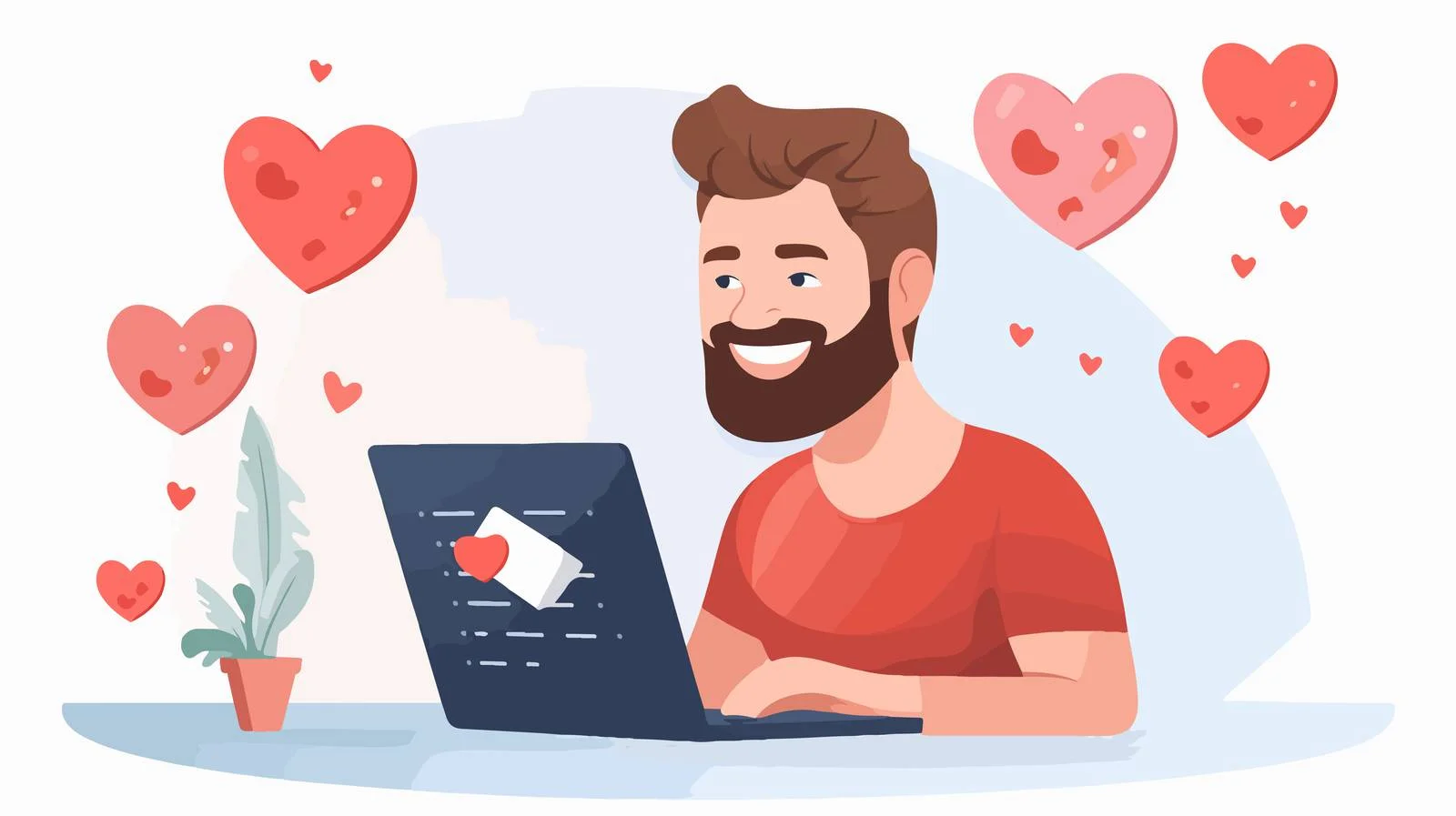 Happy man on computer browsing dating site — free download from Dotvec