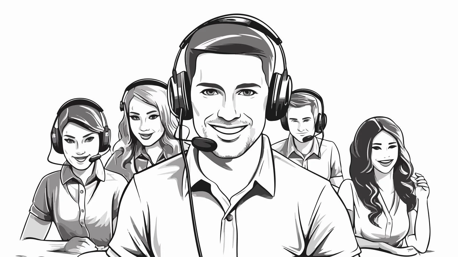 Happy individuals in headphones with microphone — free download from Dotvec