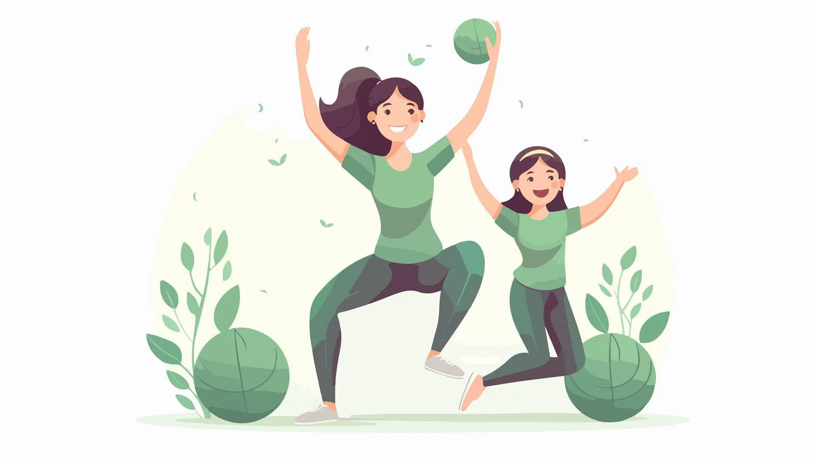 Joyful mother-daughter duo doing aerobic exercises — free download from Dotvec