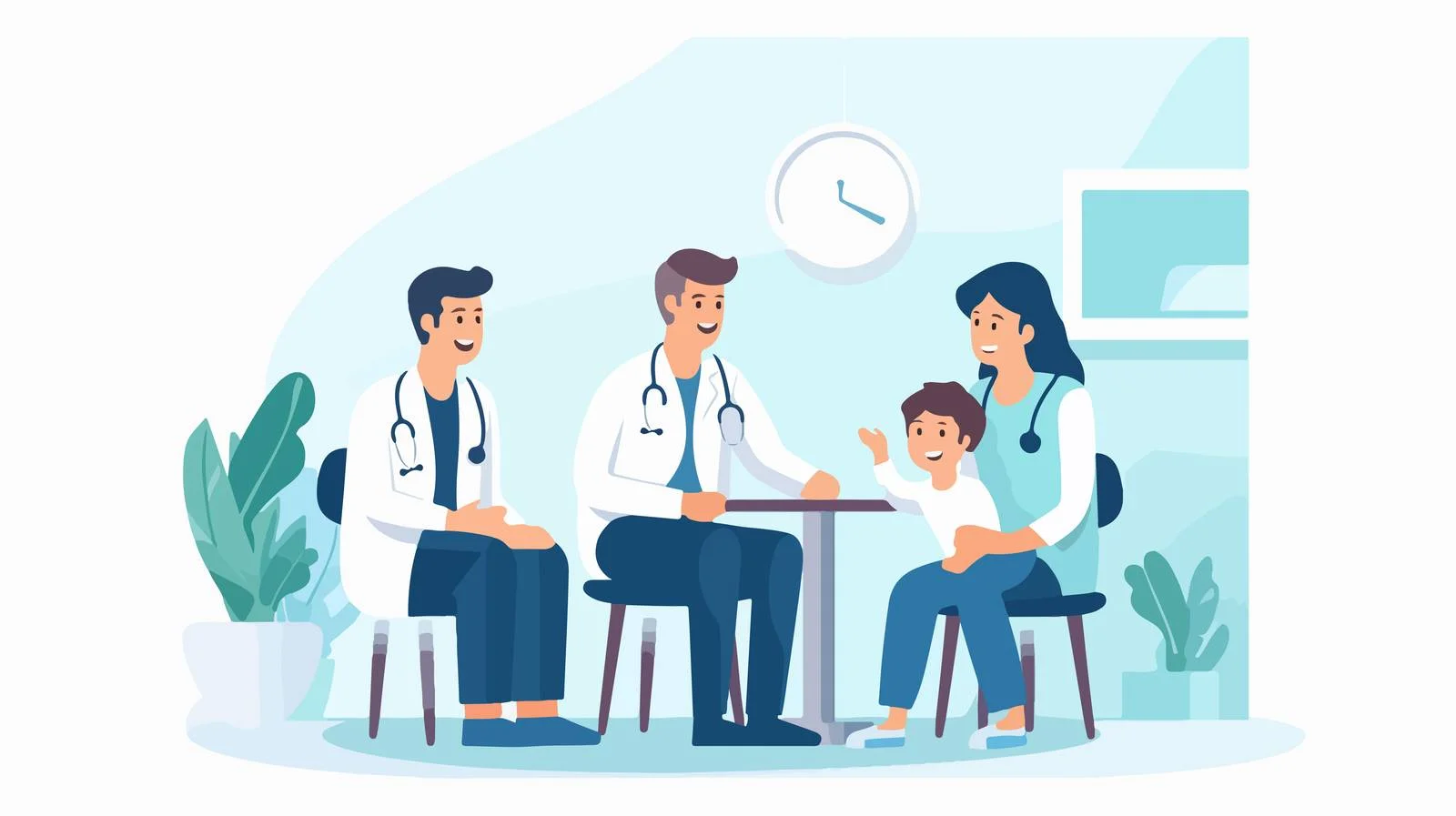 Happy family visiting healthcare provider — free download from Dotvec