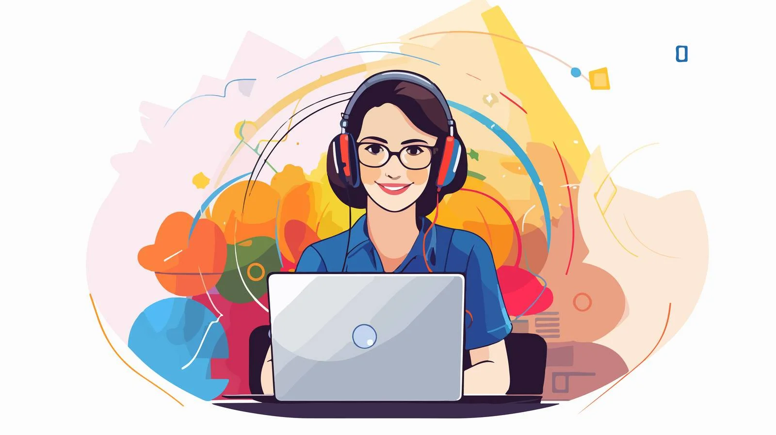 Friendly Virtual Consultant with Headphones Communicating Online — free download from Dotvec