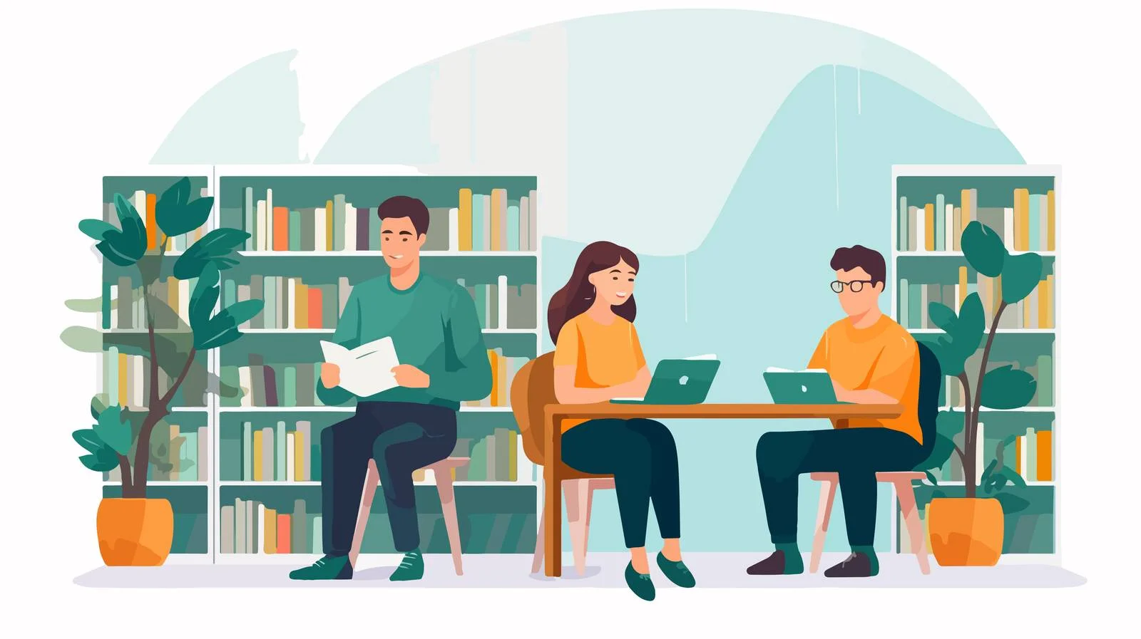 Joyful individuals engaged in library education — free download from Dotvec