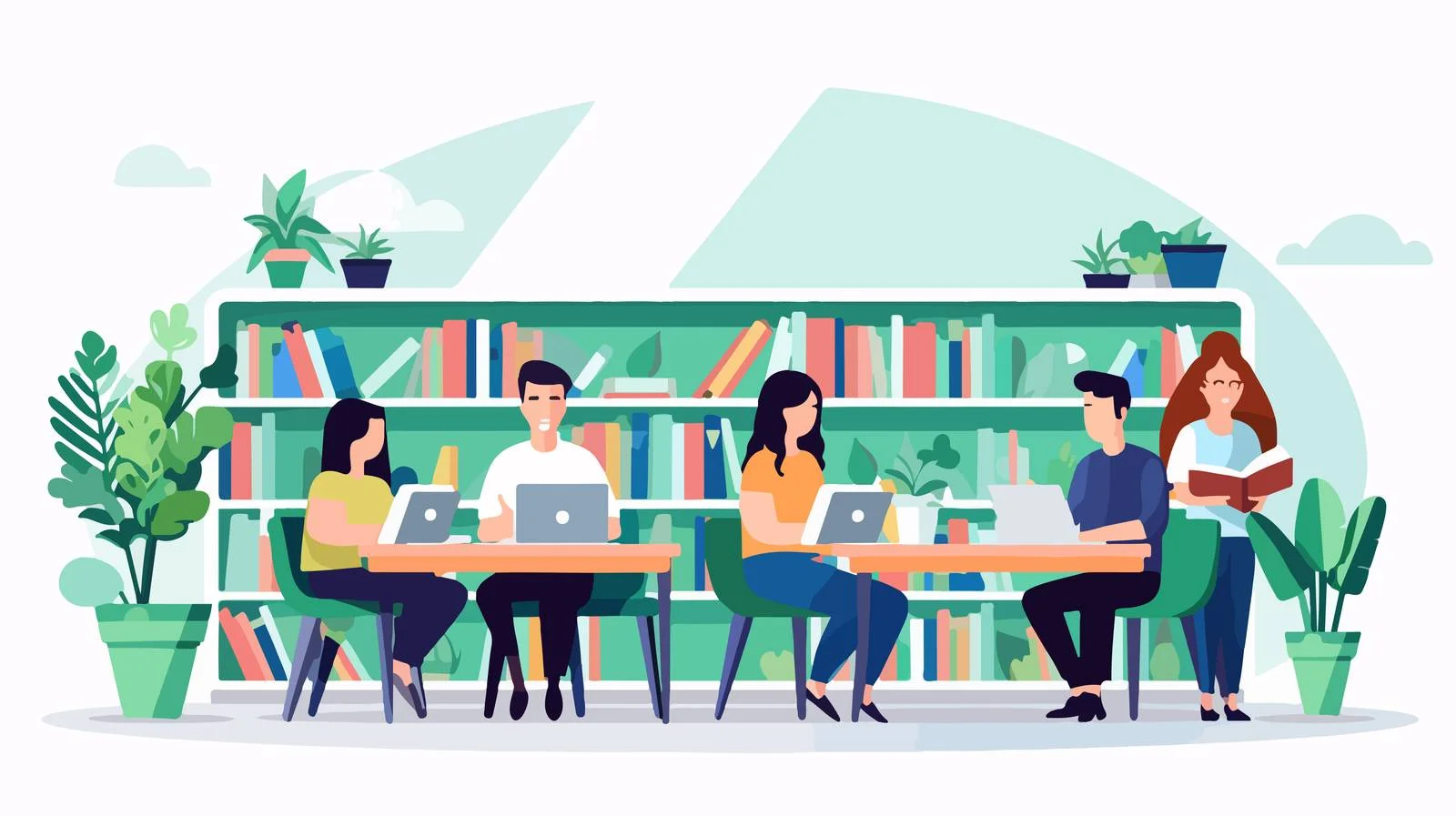 Joyful Individuals Enjoying Books in Library — free download from Dotvec