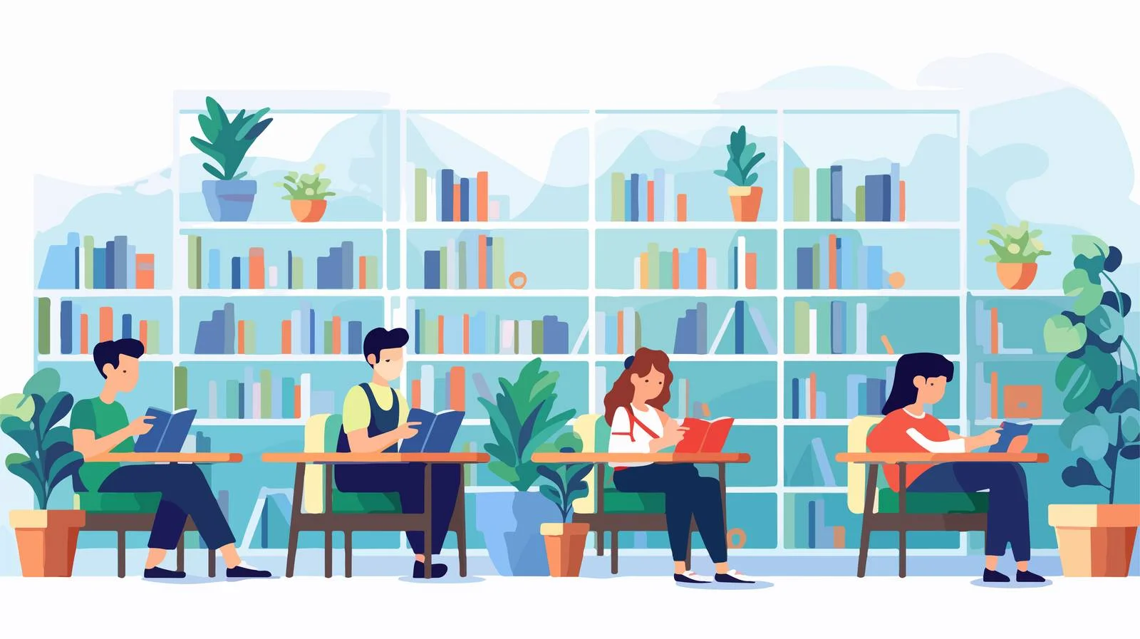 Joyful individuals studying at community library — free download from Dotvec