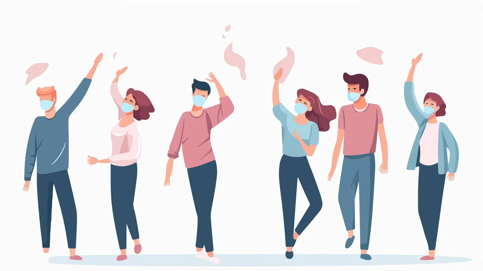 Joyful Individuals Remove Masks on White Background — free download from Dotvec