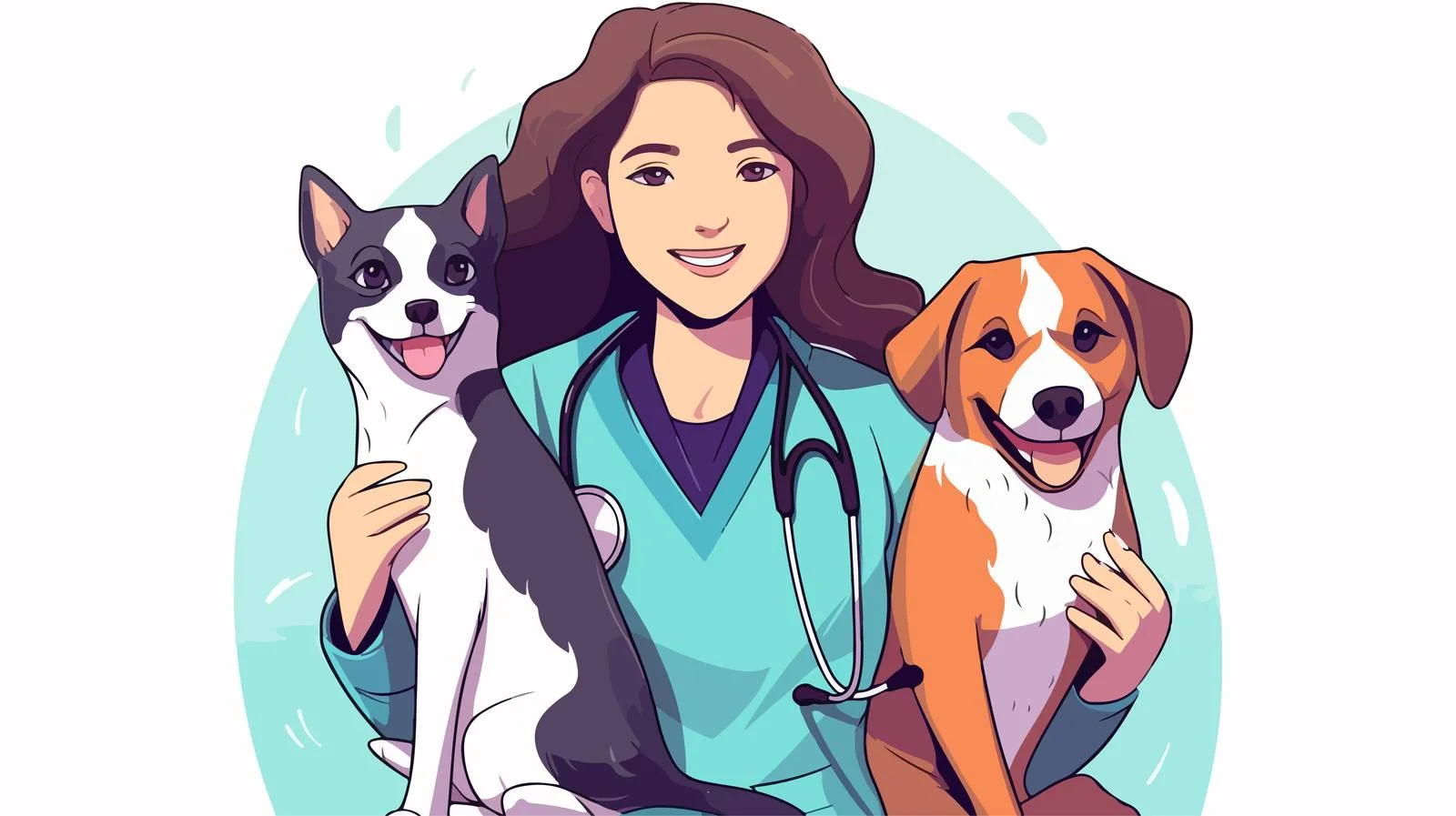Cheerful vet with pets during examination — free download from Dotvec