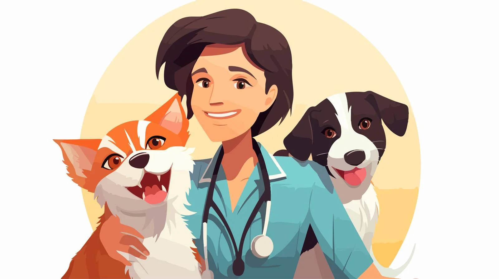 Cheerful veterinarian checking dog and cat — free download from Dotvec
