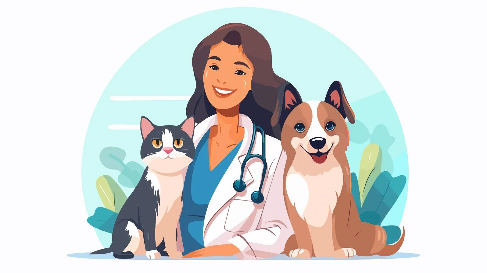 Professional veterinarian with dog and cat — free download from Dotvec