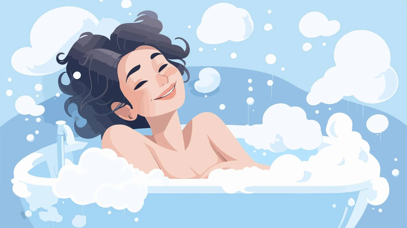 Joyful woman soaking in bubbly bathtub — free download from Dotvec