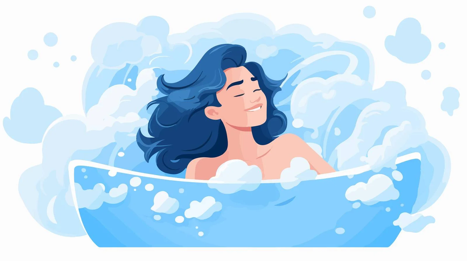 Blissful woman relaxes in soapy bathtub — free download from Dotvec