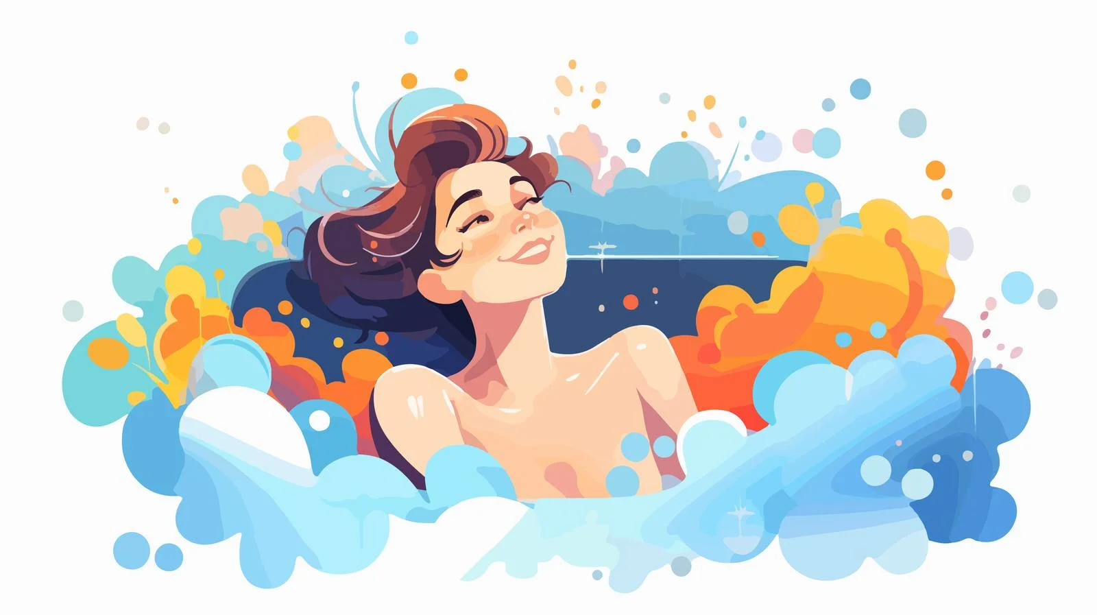 Joyful woman immersed in bubbly bathtub — free download from Dotvec