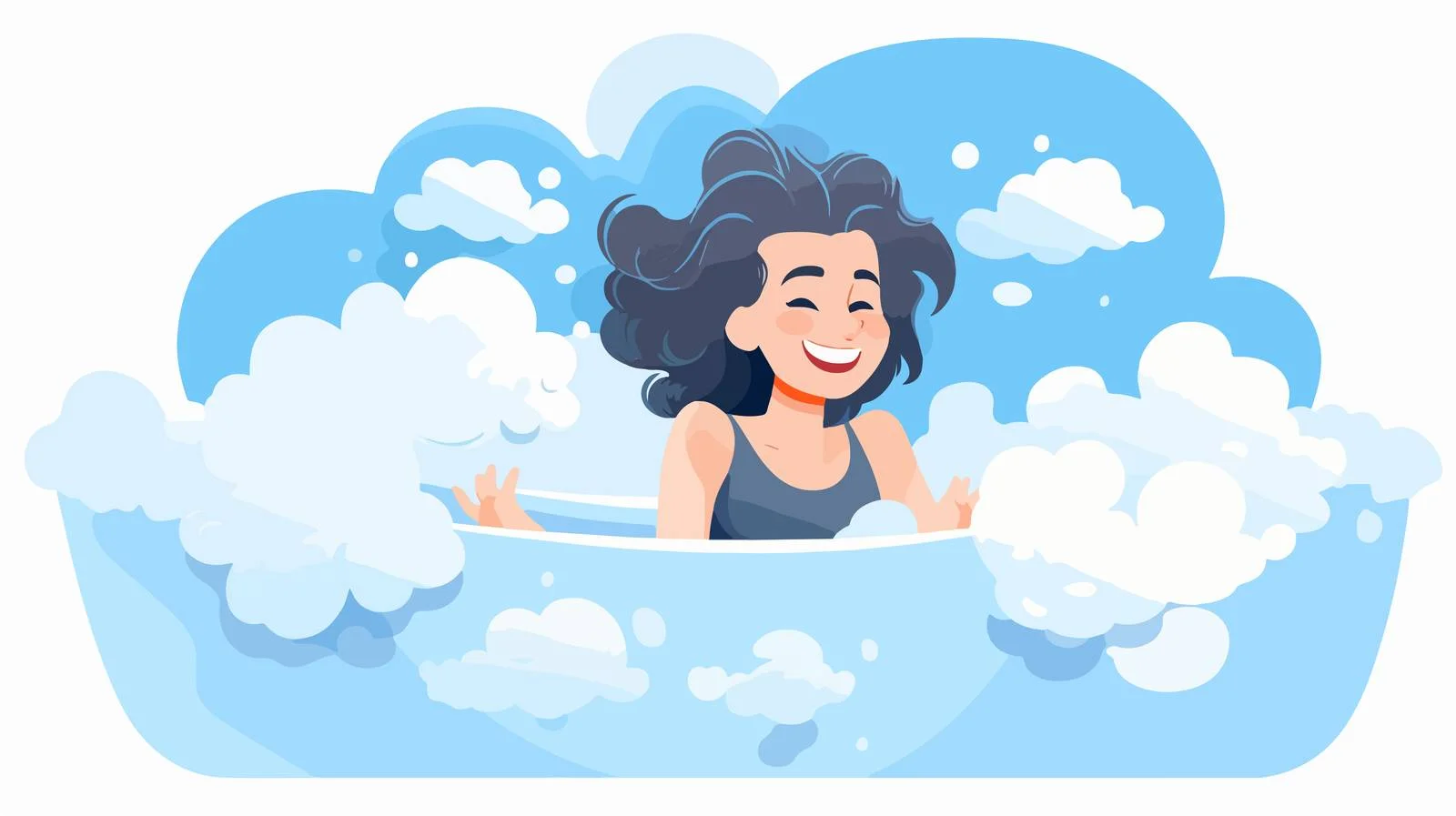 Joyful woman immersed in sudsy bathtub — free download from Dotvec