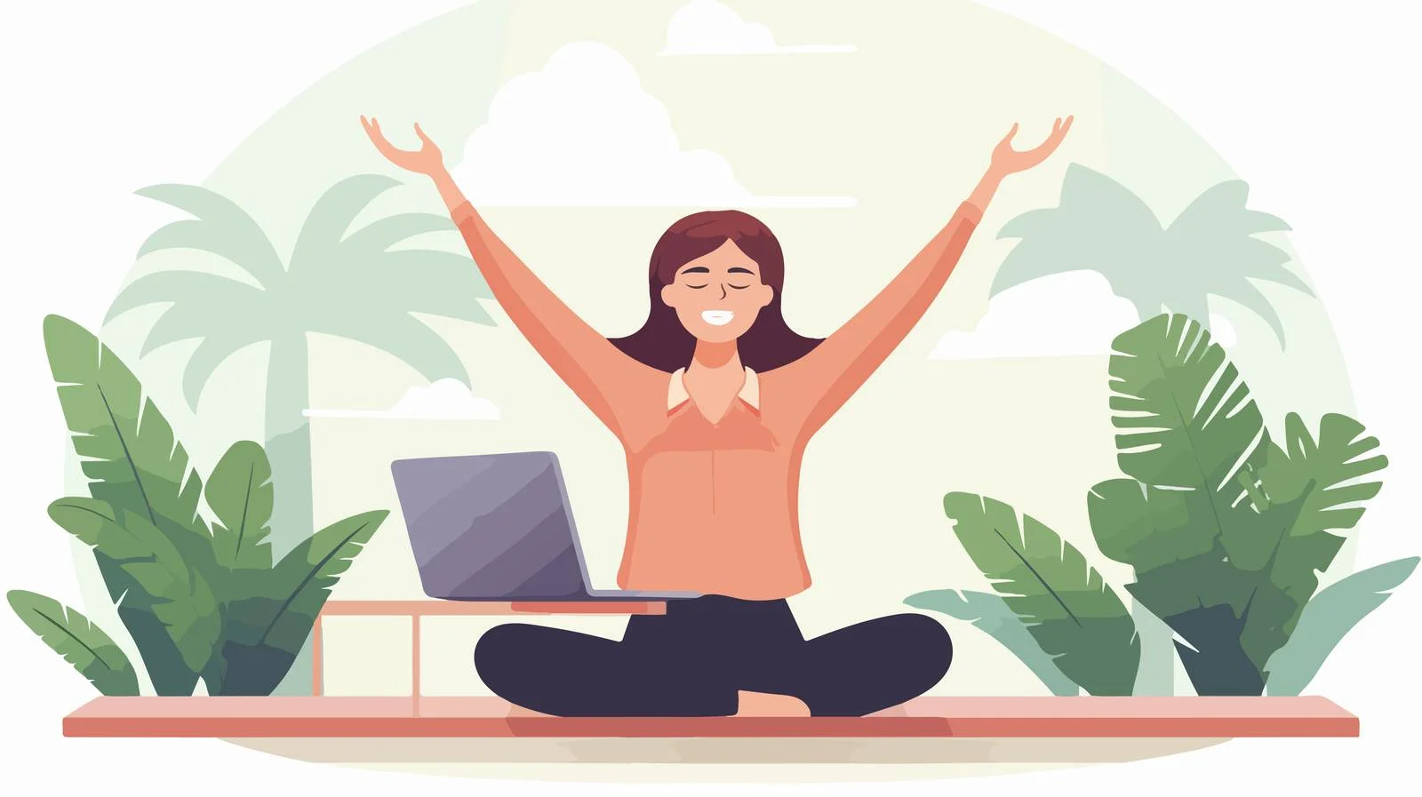 Joyful woman at desk with laptop — free download from Dotvec