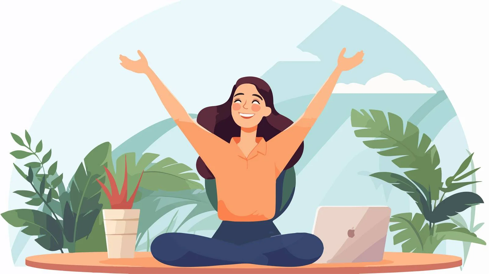 Cheerful woman using laptop at desk — free download from Dotvec