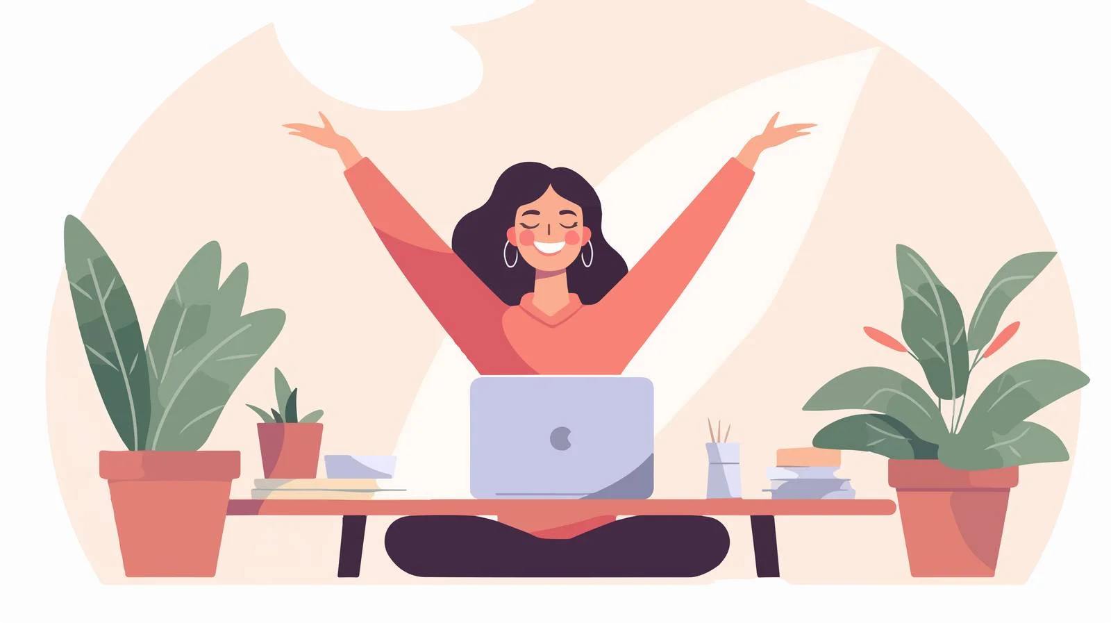 Joyful woman at desk with laptop — free download from Dotvec