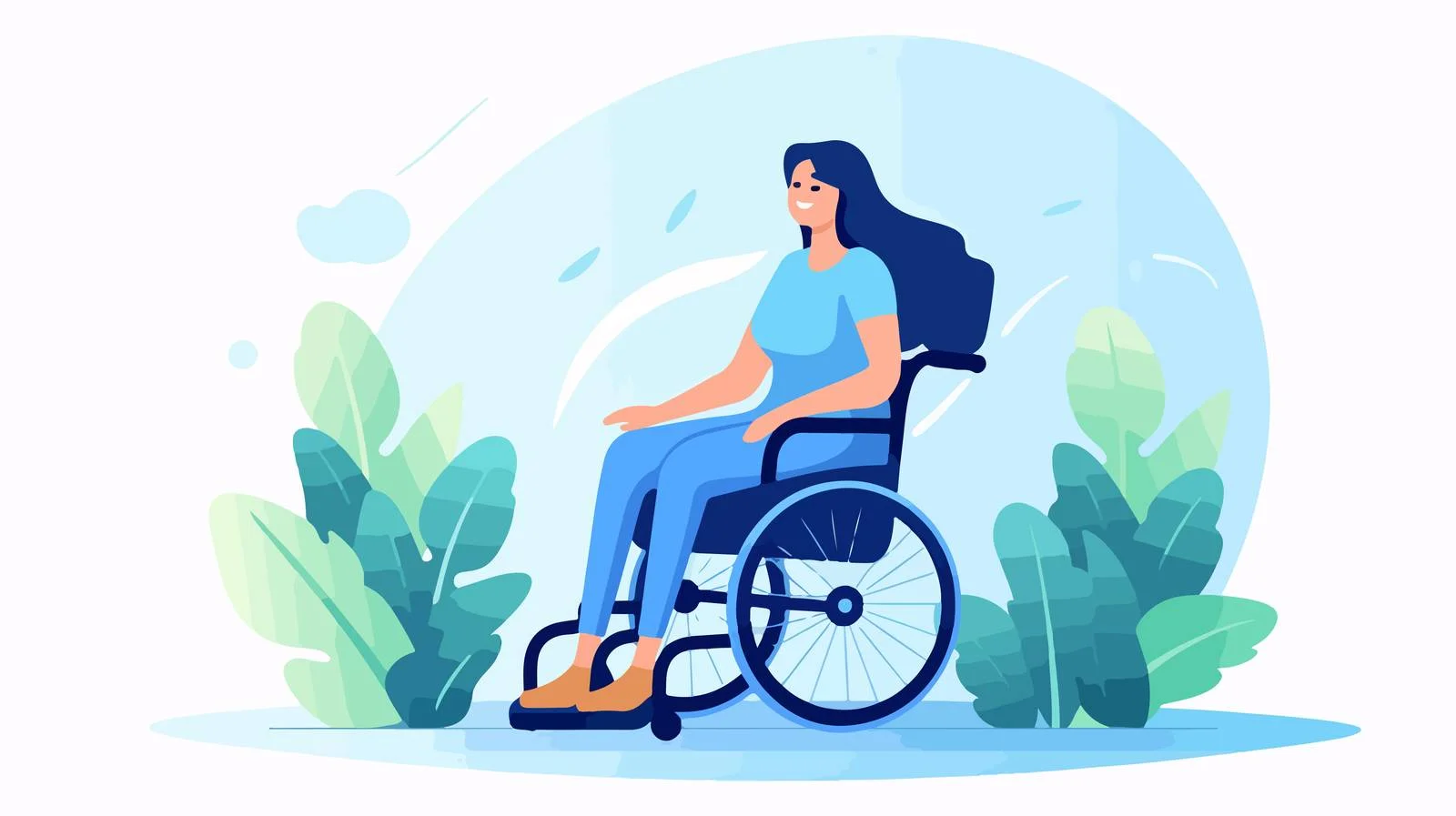 Happy woman in wheelchair vector illustration — free download from Dotvec