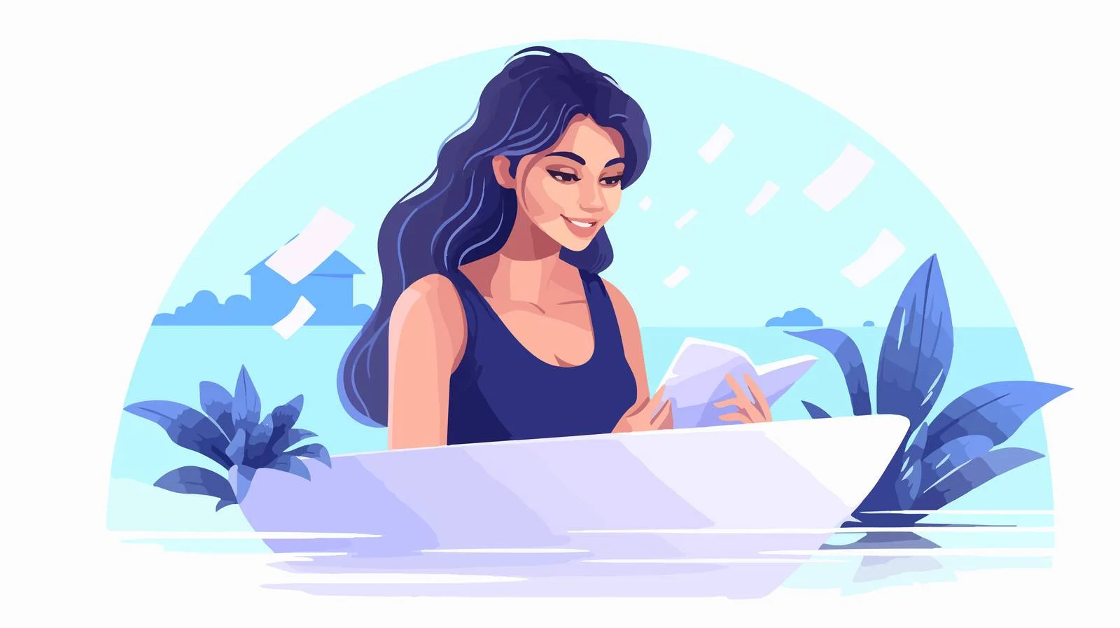 Woman enjoys online browsing from bathtub — free download from Dotvec