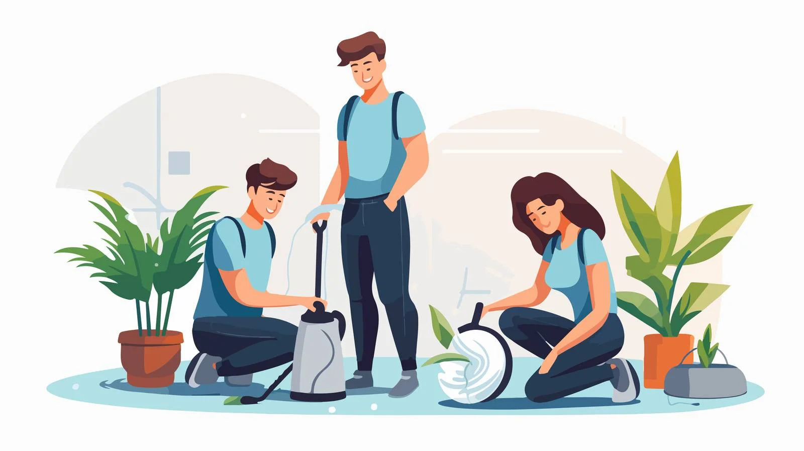 Joyful couple cleaning home together delightfully — free download from Dotvec