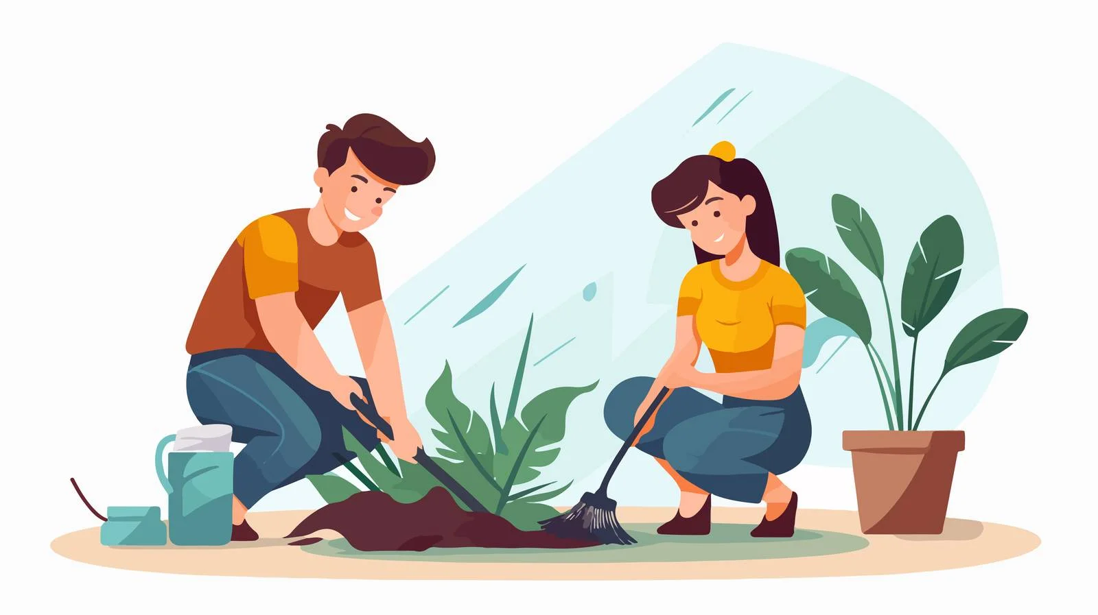 Happy couple tidying home jointly — free download from Dotvec