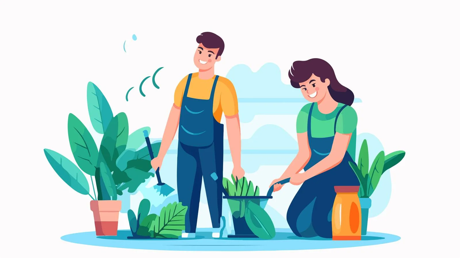 Cheerful couple cleaning home — free download from Dotvec