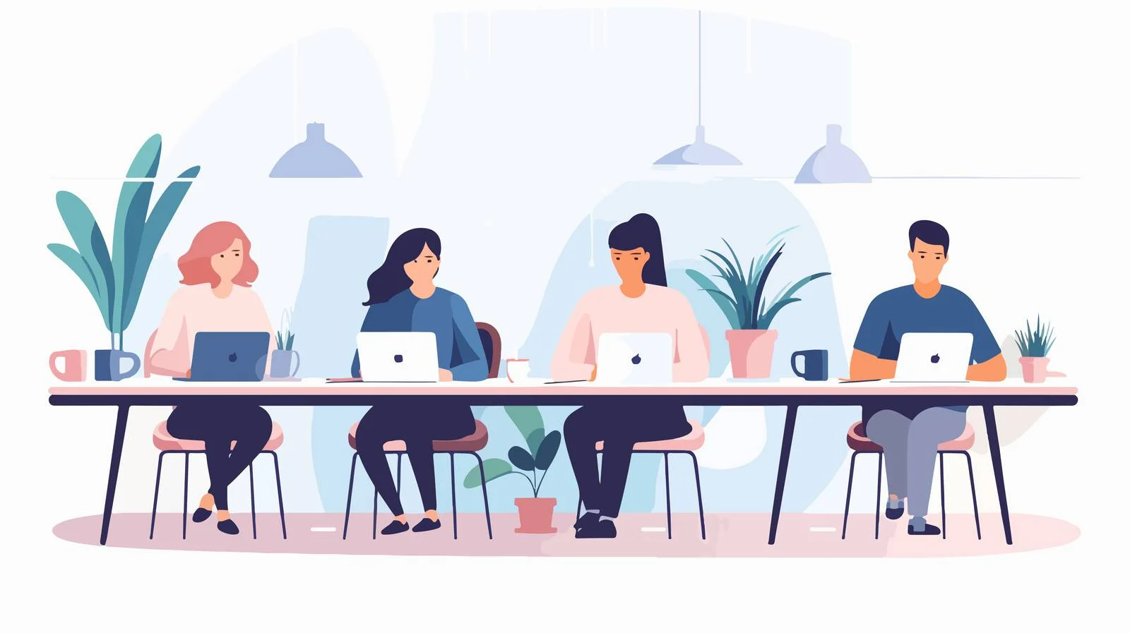 Joyful young professionals collaborating on laptops — free download from Dotvec