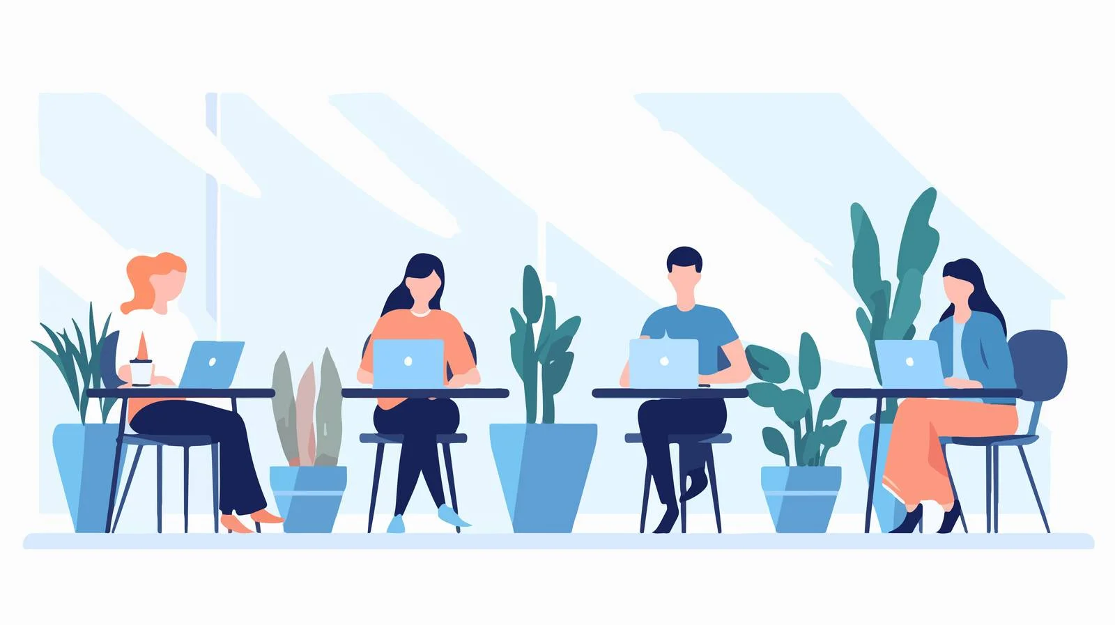 Collaborative Workspace with Happy Laptop Users — free download from Dotvec