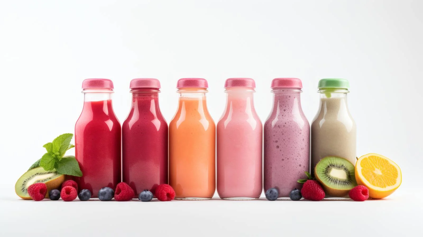 Fresh Smoothie Bottles with Ingredients on White — free download from Dotvec