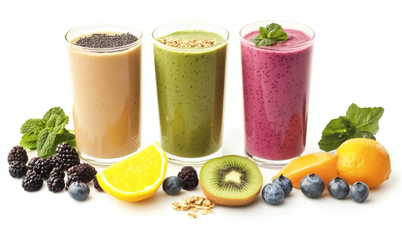 Nutritious Smoothies and Ingredients on White — free download from Dotvec
