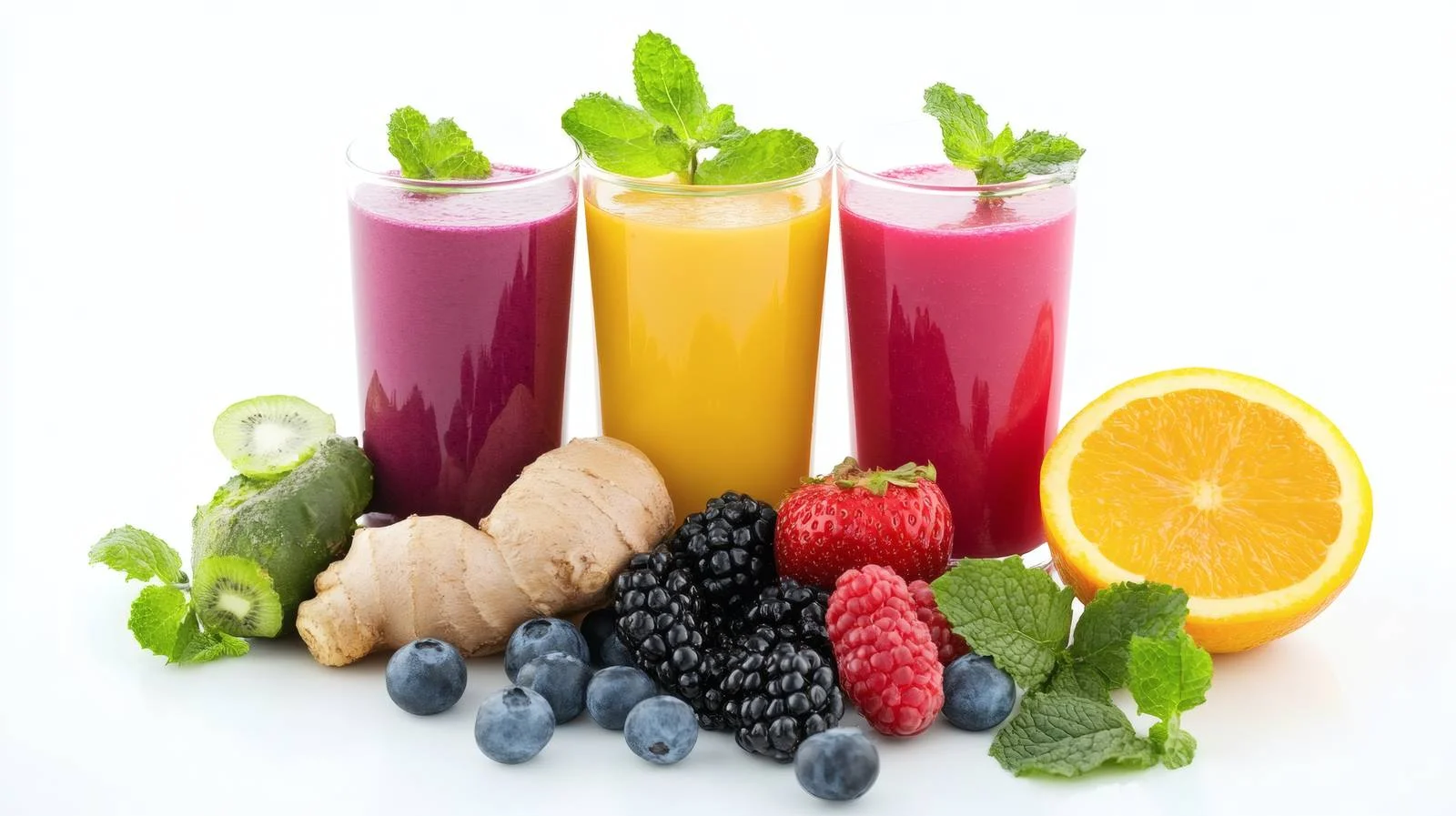 Vibrant Smoothies and Ingredients on White — free download from Dotvec